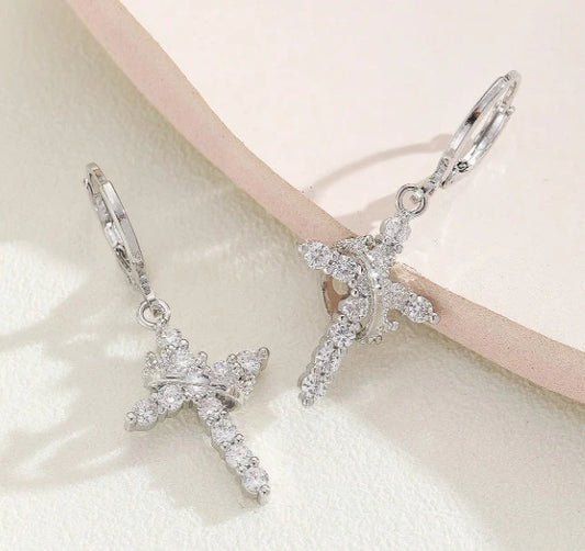 Cross crown earrings (silver)